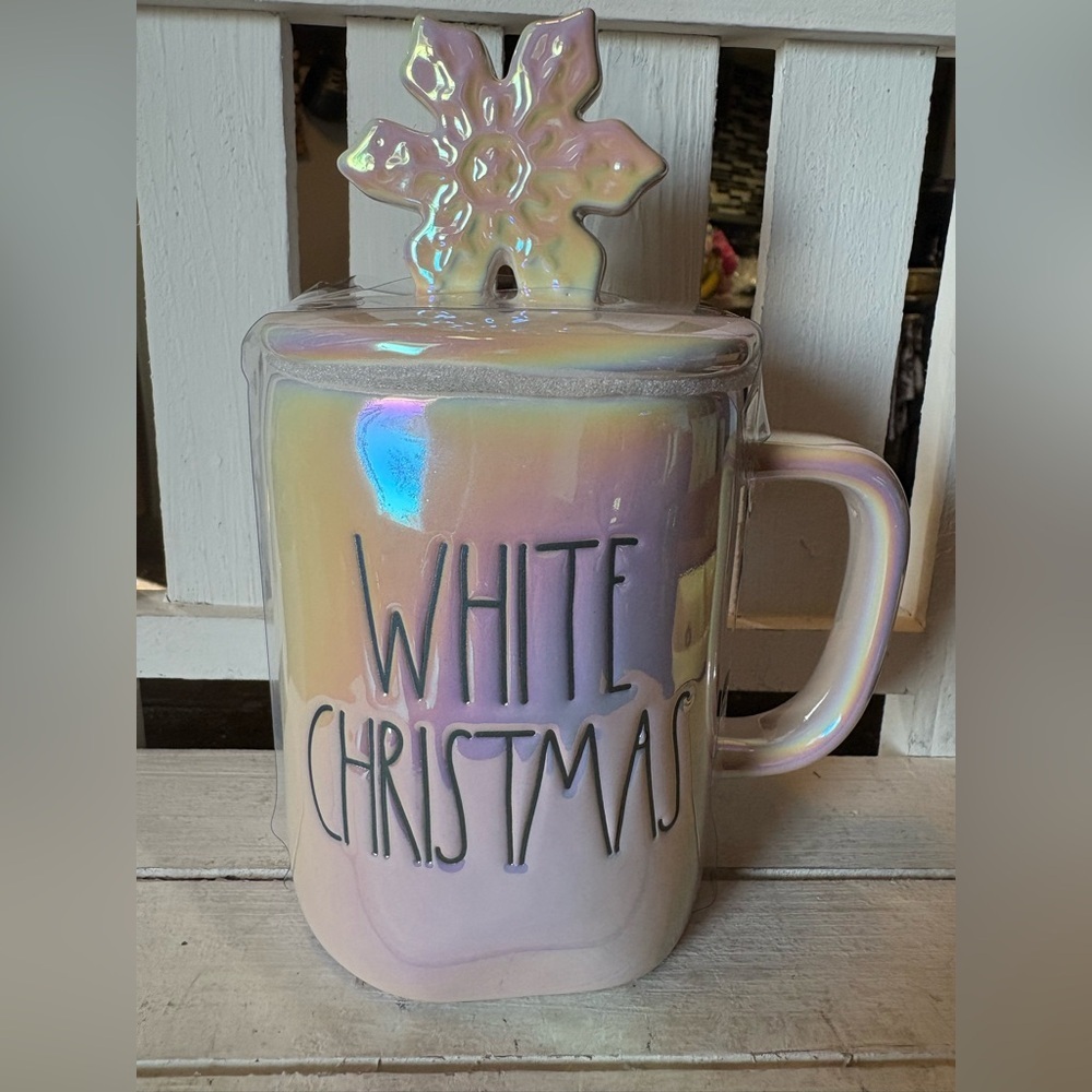 Rae Dunn White Ceramic Mug with Snowflake Lid